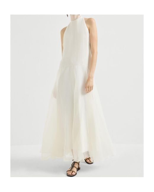 Brunello Cucinelli White Silk Maxi Dress