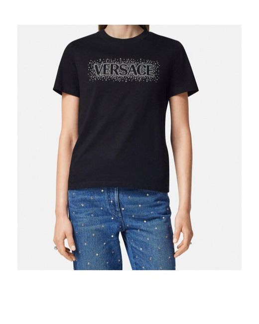 Versace Black Logo-Embellished Crewneck T-Shirt