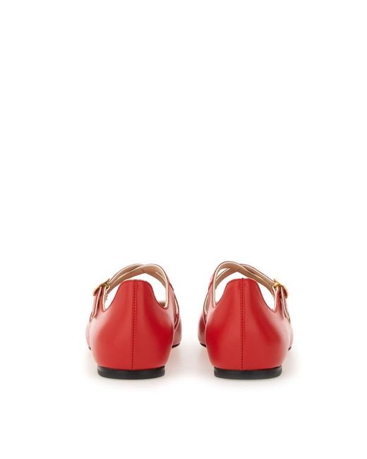 Bally Red Strapped Flat Shoes