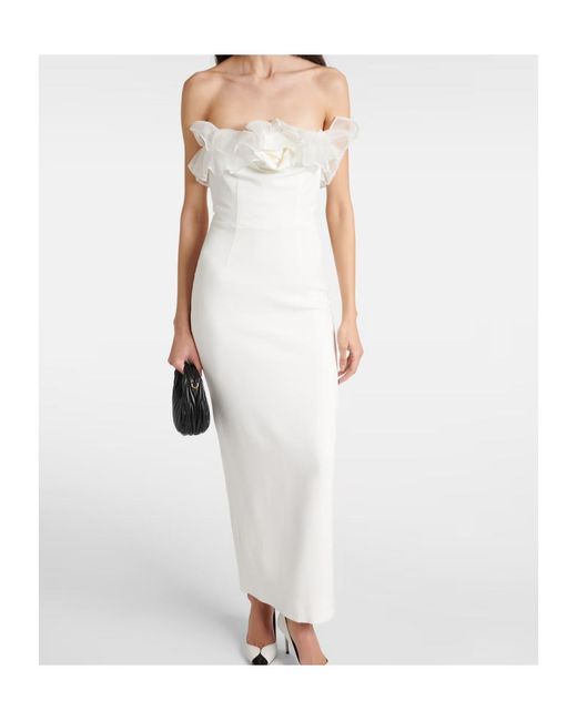 Alessandra Rich White Organza-Trimmed Crepe Bodice Dress