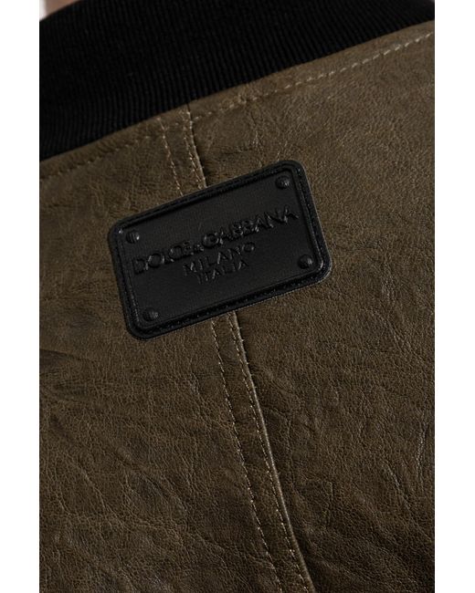 Dolce & Gabbana Green Logo Patch Zipped Bomber Jacket for men
