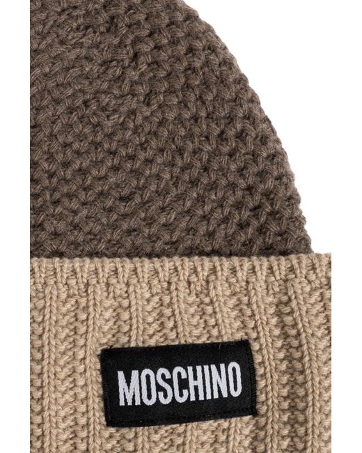 Moschino Brown Logo Patch Knit Hat for men