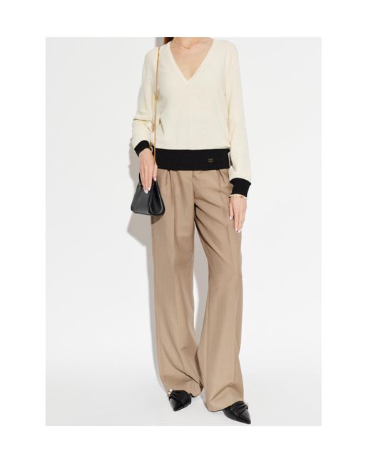 Valentino White Vlogo Signature V-Neck Jumper