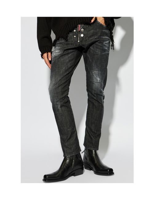 DSquared² Black Low-Rise Distressed Slim-Fit Jeans for men