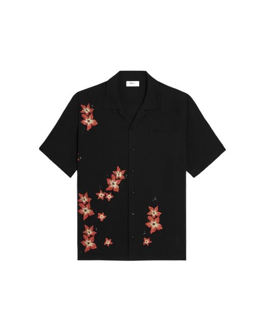 Céline Black Embroidered Hawaiian Shirt for men
