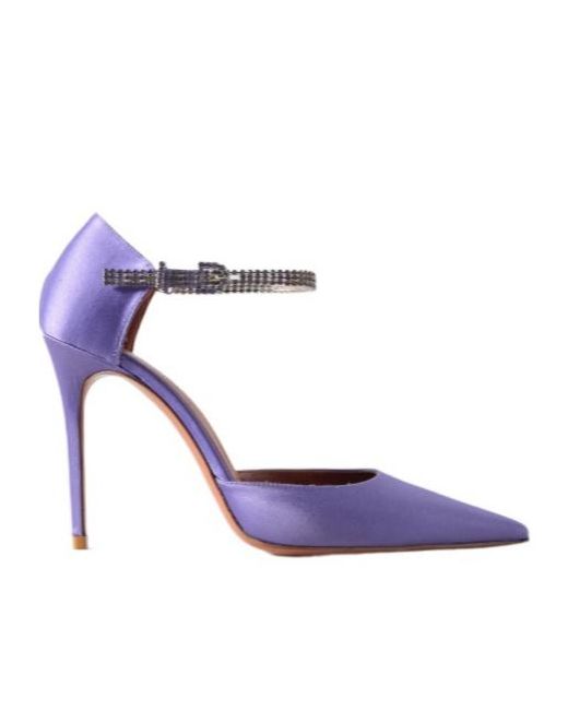 AMINA MUADDI Purple Crystal-Embellished Satin Pumps
