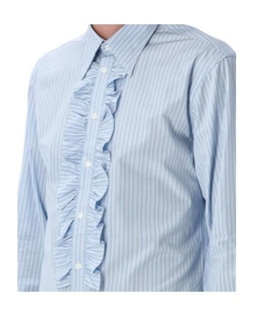 AMI Blue Ruffled Stripe Shirt for men