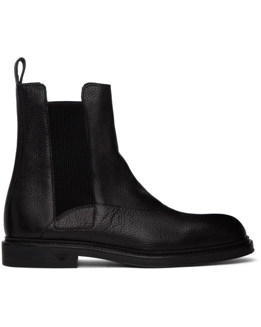 Emporio Armani Black Round-Toe Ankle Boots for men
