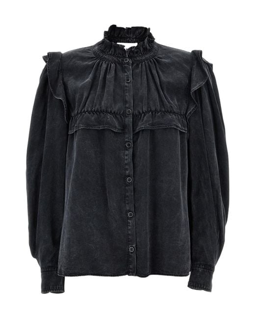 Isabel Marant Black Isabel Marant Étoile Idety Ruffled Denim Shirt