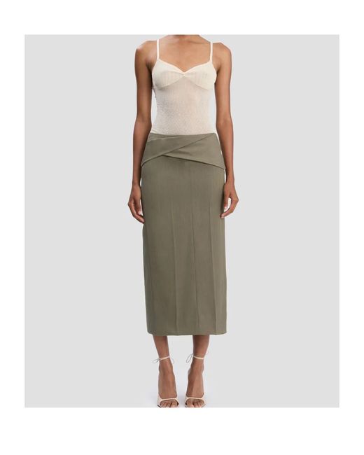 Victoria Beckham Green Back Slit Midi Skirt