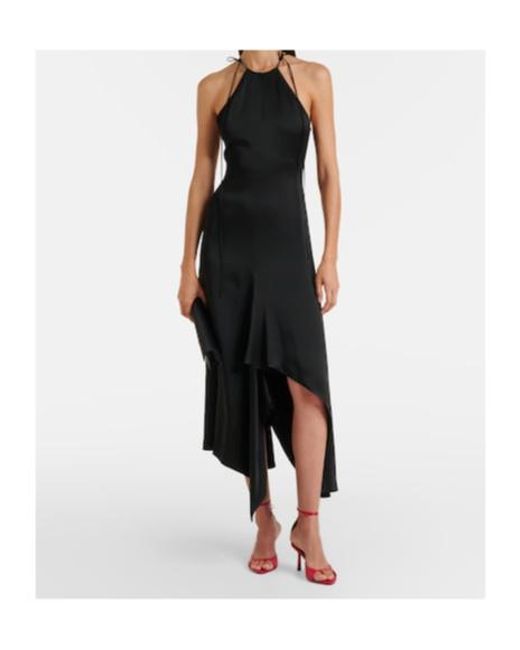 Victoria Beckham Black Asymmetric Crêpe Satin Midi Dress