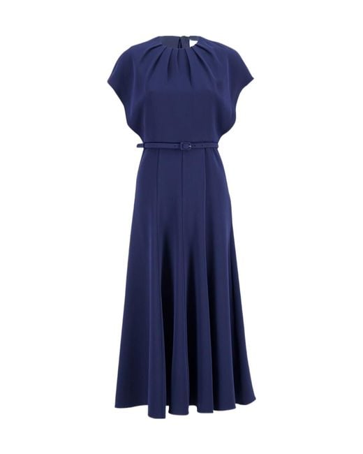 Roland Mouret Blue Cady Pleated Cape Midi Dress
