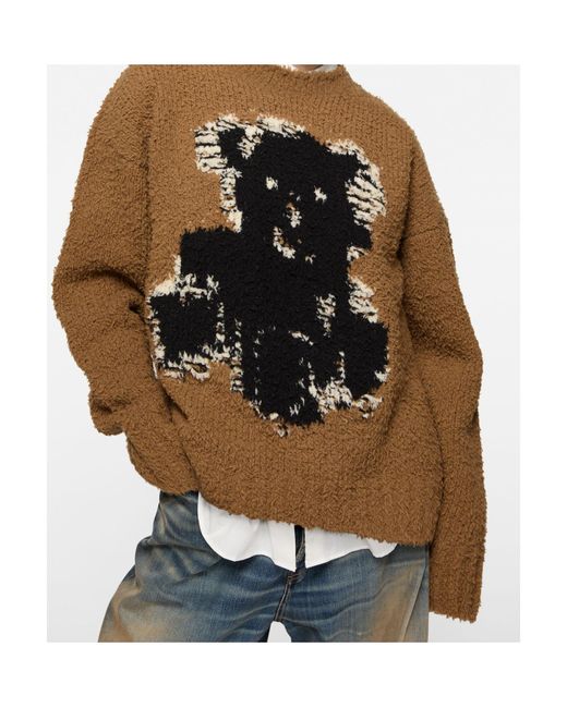 Acne Brown Teddy Bear Jacquard Crewneck Jumper