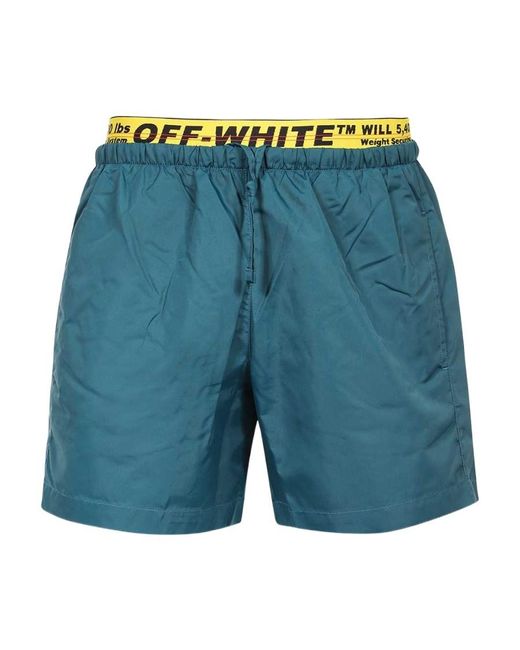 Off-White c/o Virgil Abloh Blue Logo-Tape Swim Shorts for men