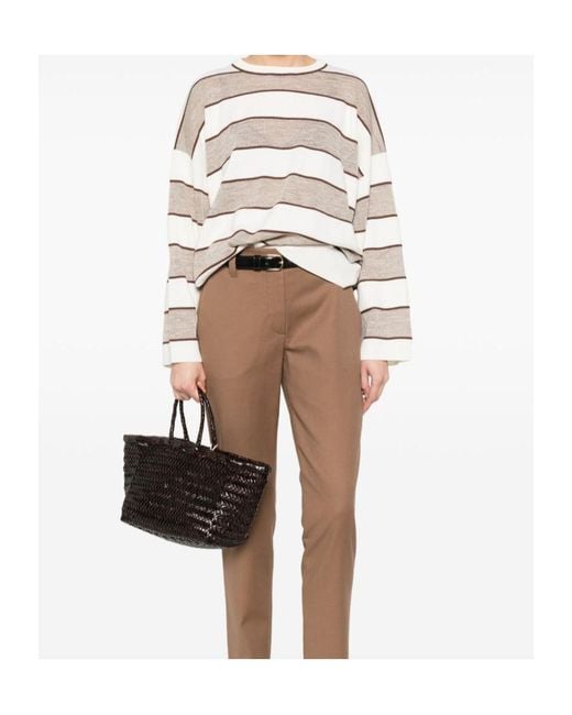 Brunello Cucinelli Natural Striped Knitted Sweater