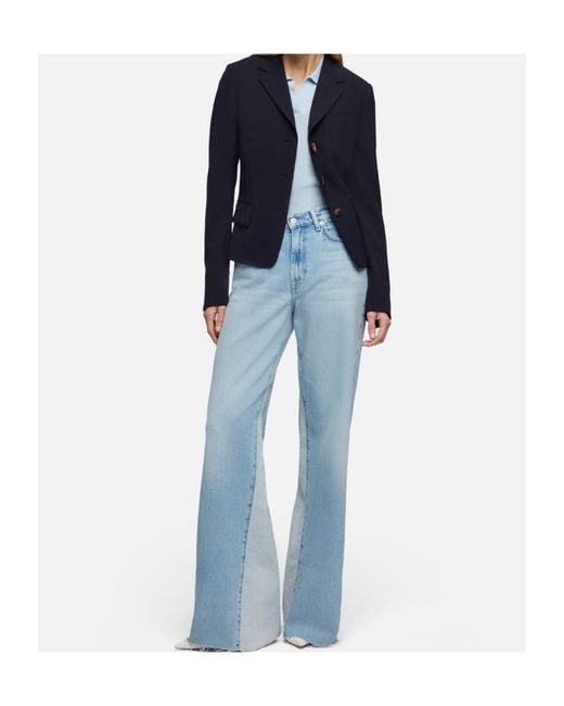 7 For All Mankind Blue Flared Contrast Panel Jeans