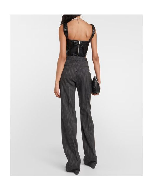 Alessandra Rich Gray Pinstriped High-Rise Straight Pants