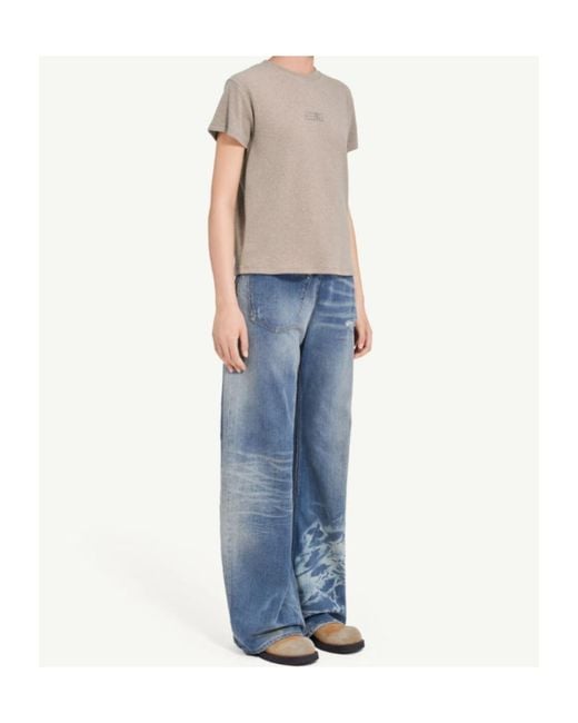 MM6 by Maison Margiela Blue Wool-Blend Rib-Jersey T-Shirt