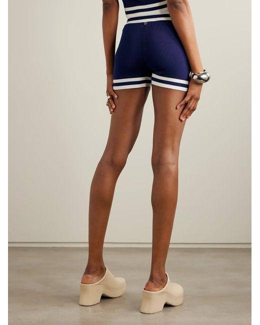Rabanne Blue Logo Inlaid Striped Ribbed Knit Shorts