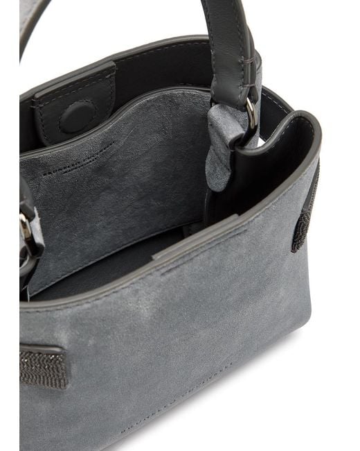 Brunello Cucinelli Gray Suede Top Handle Bag