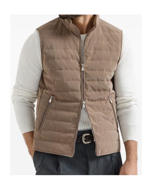 Brunello Cucinelli Brown Bonded Zip-Up Padded Vest for men