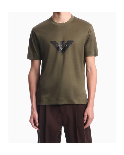 Emporio Armani Green Lyocell Blend Jersey T-Shirt With Graffiti Eagle Logo Print for men