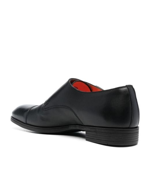 Santoni Black Double-Buckle Leather Monk Shoes for men