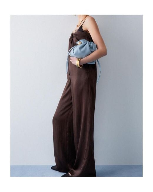 Liu Jo Brown Lace Trim Wide-Leg Jumpsuit