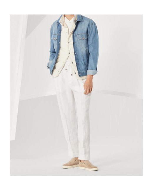 Brunello Cucinelli White Linen Trousers for men