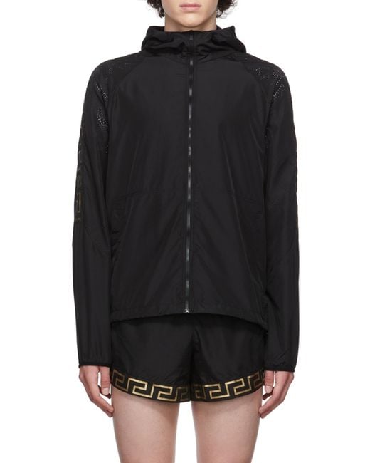 Versace Black La Greca-Print Zip-Fastening Hoodie for men