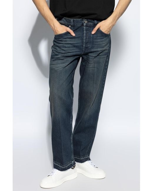 Lanvin Blue Frayed Edge Straight Leg Jeans for men