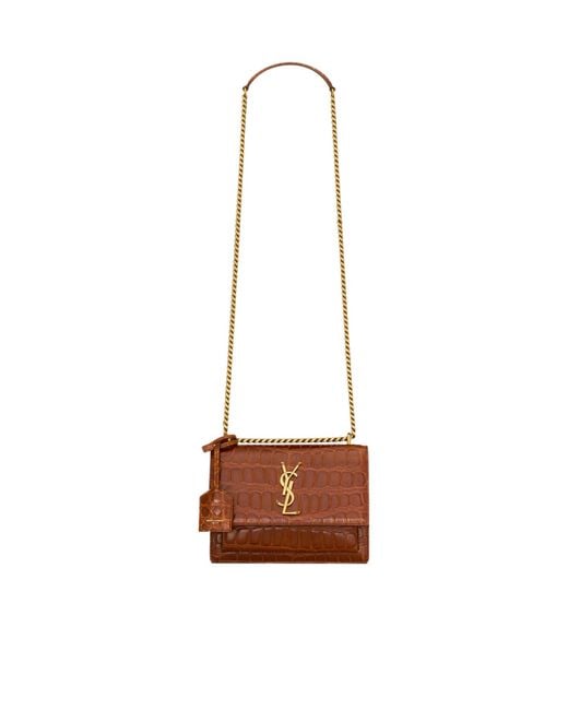 Saint Laurent White Sunset Embossed Small Shoulder Bag
