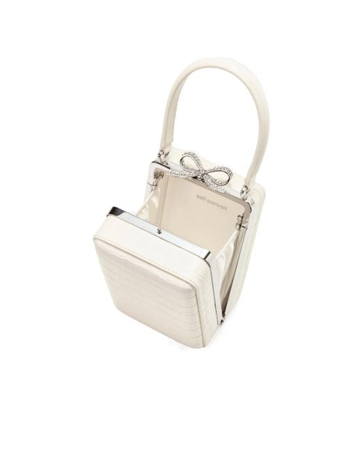 Self-Portrait White Bow Embellished Embossed Micro Bag