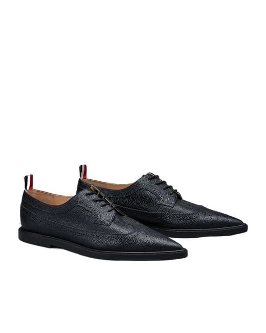 Thom Browne Black Pointed -Toe Leather Brogues