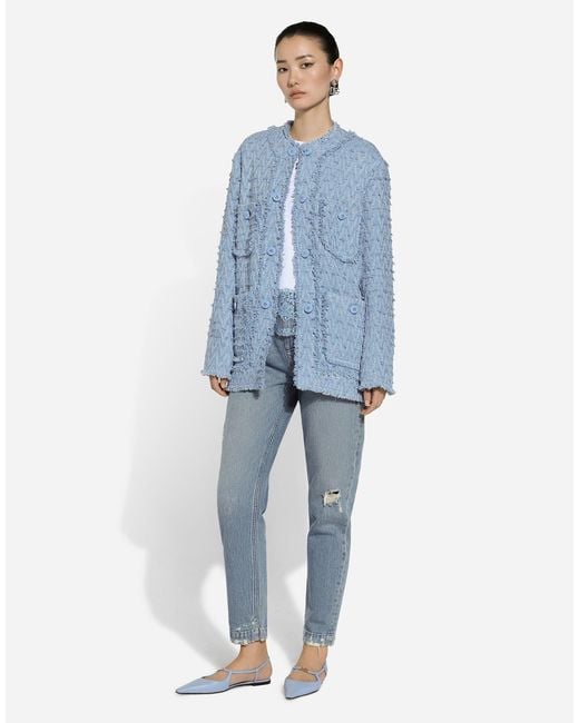 Dolce & Gabbana Blue 4 Pockets Tweed Jacket