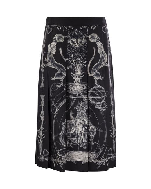 Fabiana Filippi Black Graphic Printed Pleated Midi Skirt