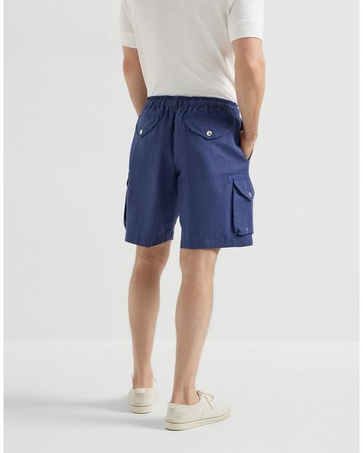 Brunello Cucinelli Blue Drawstring Cargo Shorts for men