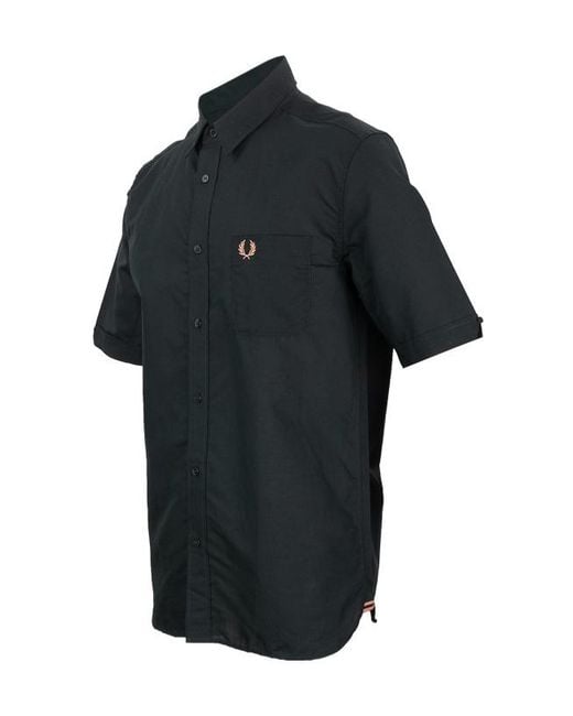 Fred Perry Black Wheat Ear Pattern Short-Sleeved Shirt for men