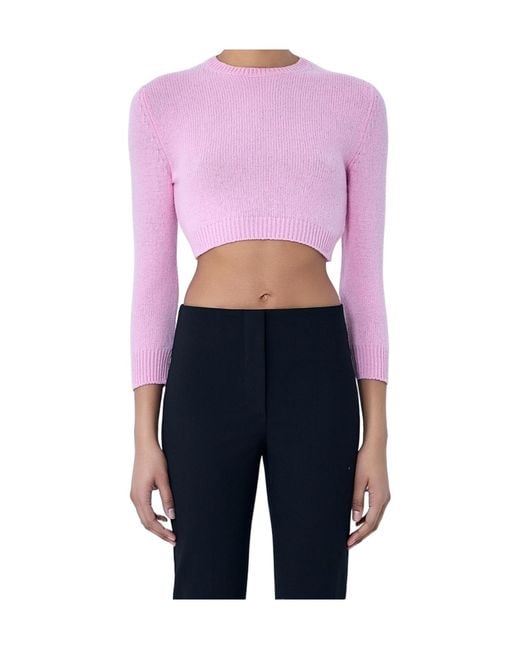 Jil Sander Blue Cropped Crew-Neck Knitted Jumper