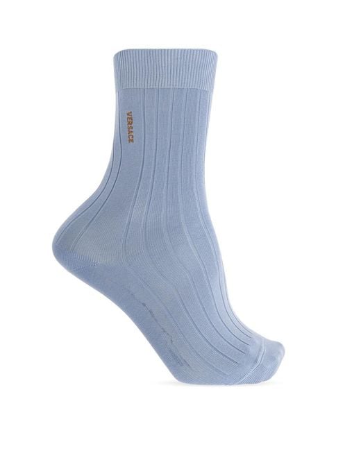 Versace Blue Ribbed Logo Socks