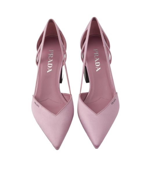 Prada Pink Logo Printed Pointed Toe Slingback Pumps
