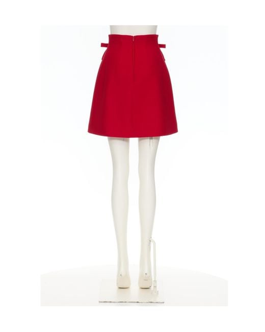 Valentino Red Bow Detailed Pleated Mini Skirt