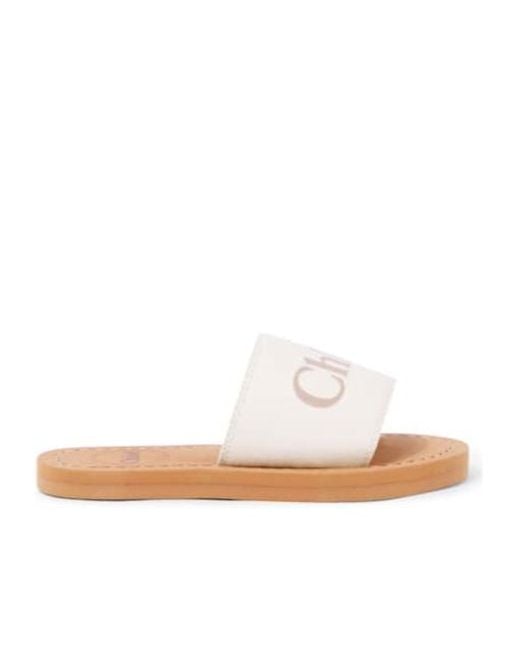 Chloé Multicolor Logo Embossed Denim Slides
