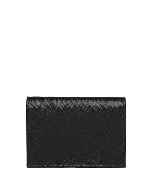 Prada Black Logo Plaque Fold-Over Wallet