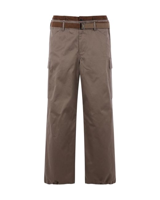 Sacai Brown Belted Cargo Pants for men