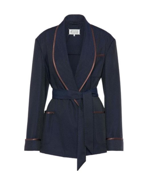 Maison Margiela Blue Belted Piped Trim Blazer