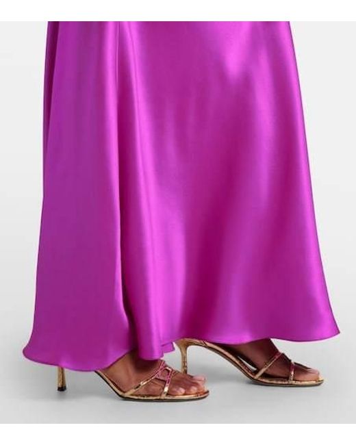 Roberto Cavalli Purple Lace-Trimmed Silk Slip Dress