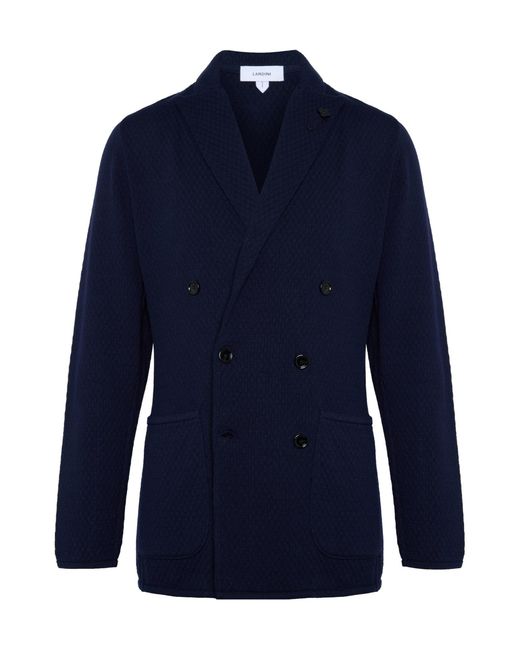 Lardini Blue Double Breasted Knit Jacket for men