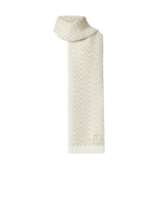 Fendi White Ff Chevron Knitted Scarf