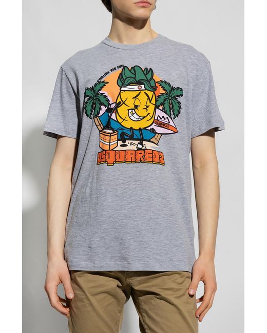 DSquared² Gray Graphic Printed Crewneck T-Shirt for men